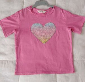 Pink Tee Shirt With Heart Sequence
