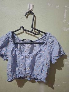 Cute Blue Floral Cropped Top