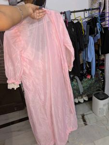 Pink Lace Trim Nightgown &amp; Robe Set