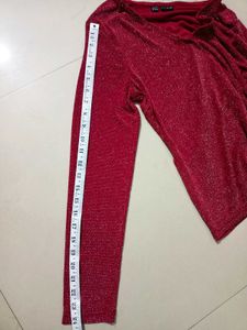 Long Sleeves Glitery Red Wrapped Style Top M &amp; L