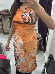 Orange Floral Ethnic Kurta