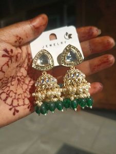 Green & Gold Jhumka Earrings