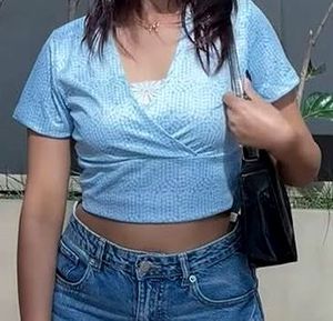 Light Blue Patterned Wrap Top