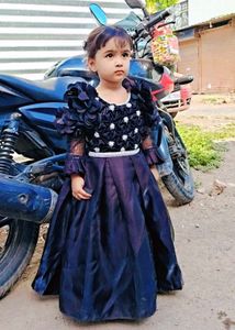 Girls  Black Gown with Flower Embellishments