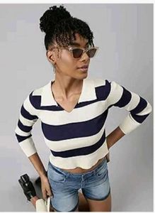 Striped Crop Top with Collar