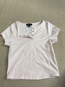 New Look Pink Ribbed Button-Up Top