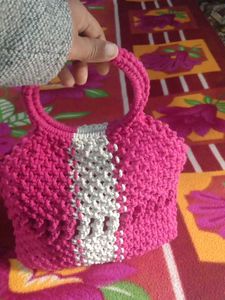 Handmade Knitted Pink Tote Bag