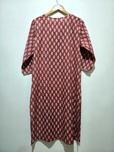 Maroon Printed Cotton Kurta