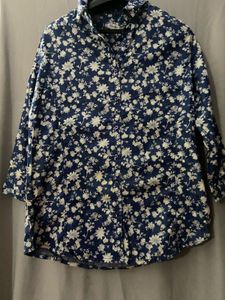 Mentor Floral Print Button-Down Blue Shirt