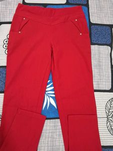 Women's Red Comfort Fit Pants