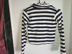Striped Collared Long Sleeve Top