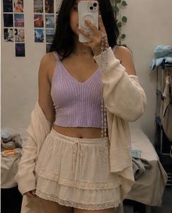 Cute Lavender V-Neck Crop Top