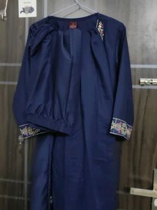 Embroidered Navy Blue Kurta