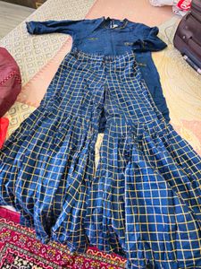 Blue Kurta Set with Golden Print