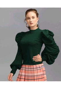 Stylish Green Top with Puffed Sleeves