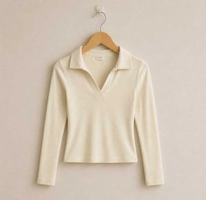 Cream Long Sleeve Collared Top