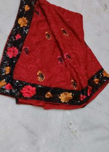 Maroon Saree with Embellished Blouse