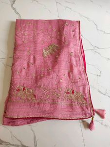 Beautiful Pink &amp; Red Embroidered Saree