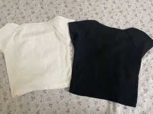 Set of 2 Square Neck Ribbed Crop Tops