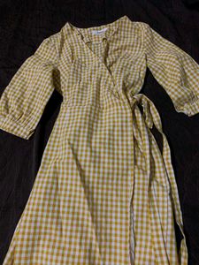 Yellow Gingham Wrap Dress