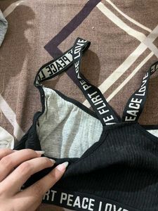 Trendy Black Ribbed Bra with Statement Straps