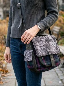 Plaid & Fur Crossbody Bag