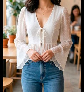White Ruffled Tie-Front Blouse