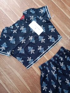 Stylish Blue Ethnic Crop Top &amp; Skirt Set
