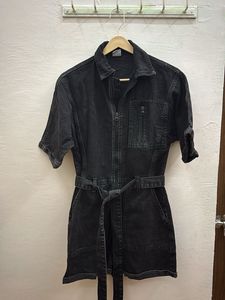 Black Denim Jumpsuit with Belt