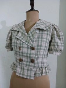 Vintage Plaid Cropped Blouse