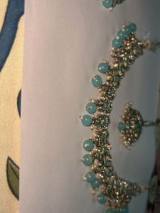 Stunning Teal Blue &amp; Silver Necklace Set with Earr