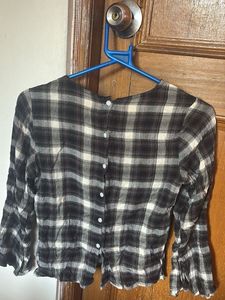 Plaid Floral Embroidered Top
