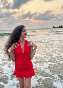Red Halterneck Ruched Mini Dress
