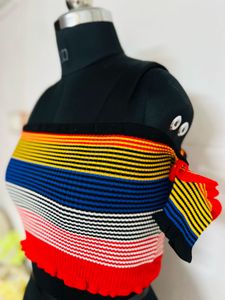 Colorful Striped Off Shoulder Short Crop Top