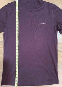 Men's Burgundy Mock Neck Long Sleeve T-Shirt