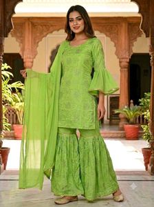Vibrant Green Kurta Set with Garara
