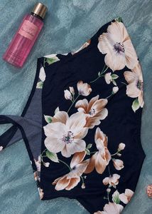 Navy Floral Print Wrap Top