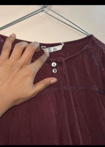Maroon Bell Sleeve Tie-Up Top