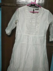 White Mirror Work Kurta