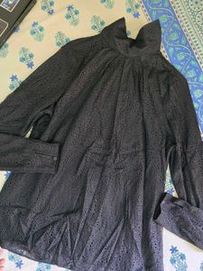 Elegant Black Textured Mock Neck Top