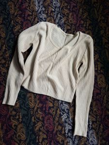 Cream Ribbed Knit pullover