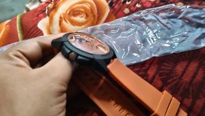 shree Ram Striking orange &amp; Black Skeleton watch