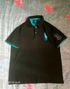 Classic Black Polo Shirt with Teal Accents
