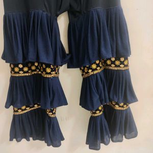 Navy Blue Ruffled Palazzos with Embellishments