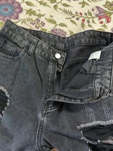 Distressed Black Wide Leg Jeans