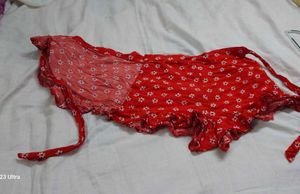 Zara Red Floral Ruffle Wrap Skort