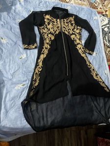 Stunning Black &amp; Gold High-Low Georgette Kurti wit