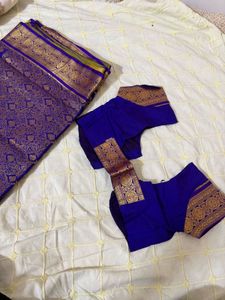 Vibrant Green &amp; Purple Silk Saree