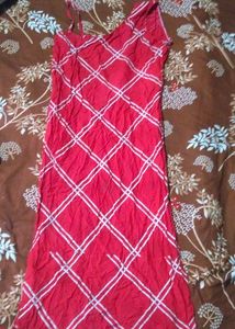 Red Kurta With White Checks