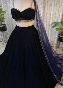 Elegant Black Velvet Lehenga Choli Set